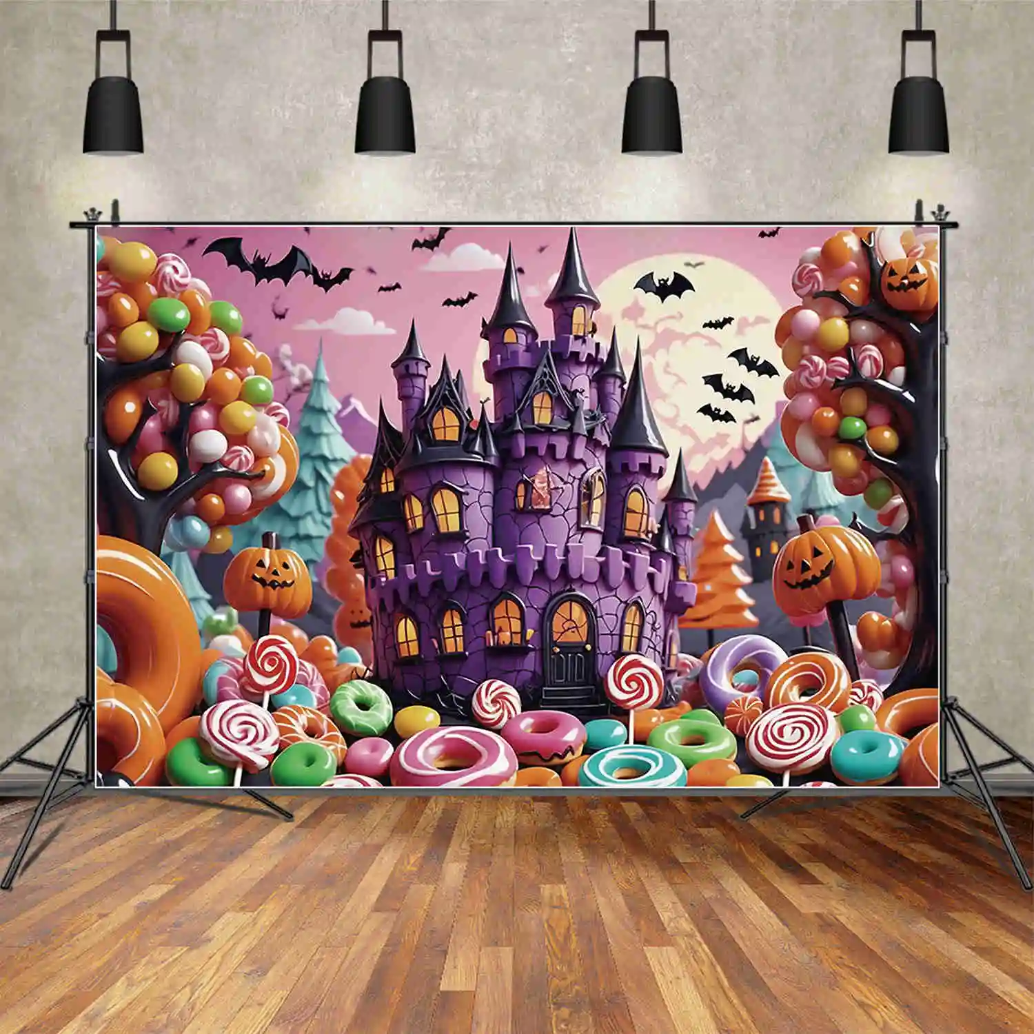 MOON.QG Baby Halloween 2025 Photography Background Children Castle Bat Spider Web Pumpkin Photo Backdrop Studio Photoshoot Props