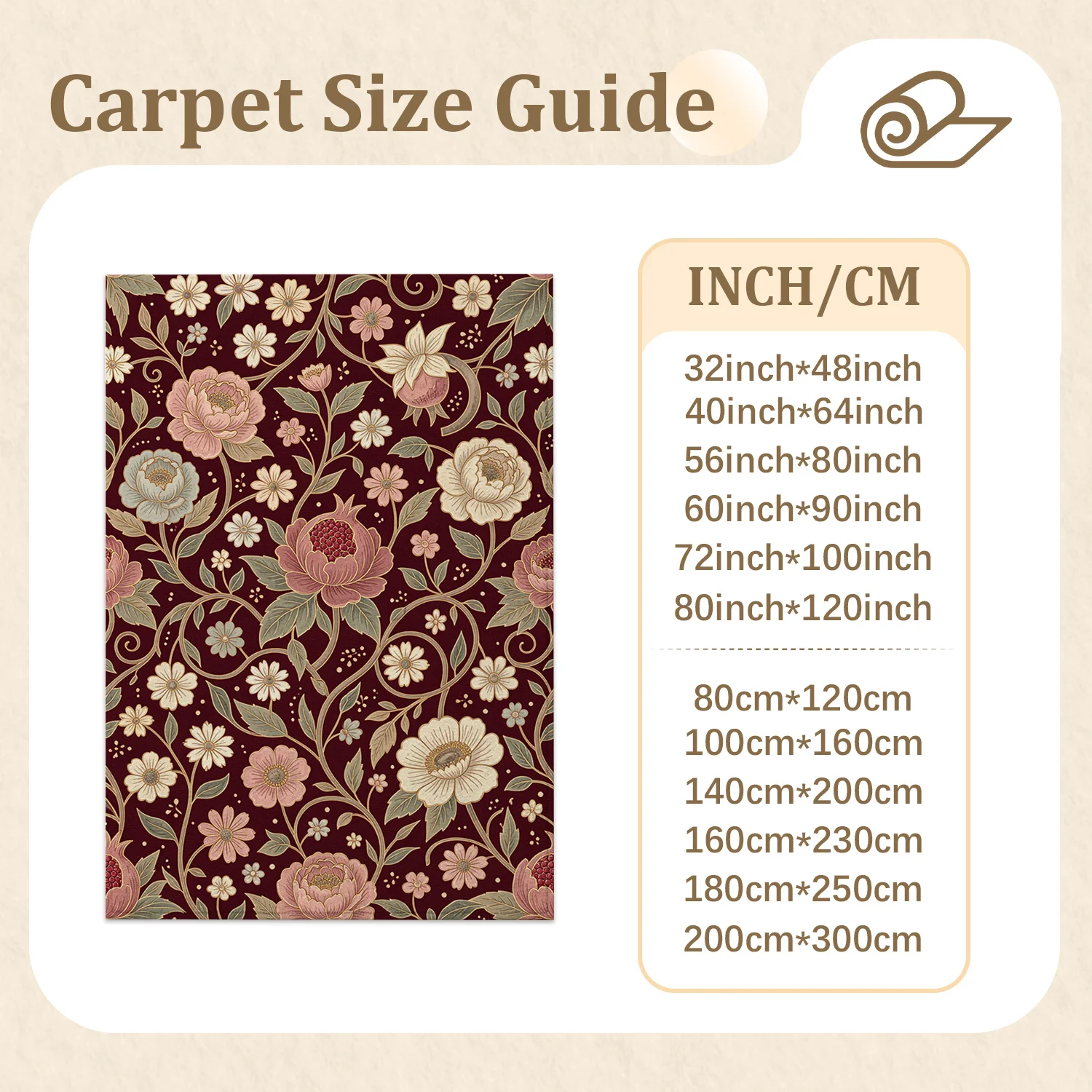 Vintage Floral Pomegranate Pattern Area Rug, Velvet Plush Floor Rug, Machine Washable Soft Decorative Mat for Living Room, Bedroom, Dining Room, Ideal for Halloween, Thanksgiving, Christmas, New Year, and Black Friday Decor