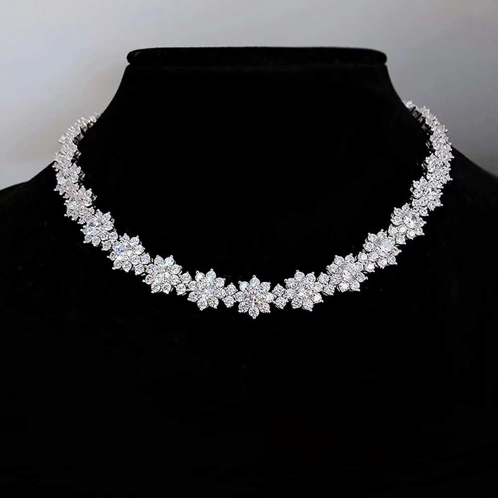 Flower Full Moissanite Diamond Necklaces with Gra Certificate 925 Silver Neckchain for Women Bride Wedding Luxury Jewelry Set