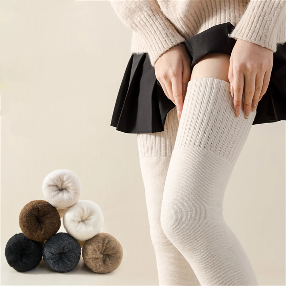 Women Plus Velvet Thickened Tight Thigh Socks  Autumn Winter Simple Cashmere Over-the-knee Cold-proof Warmth Non-slip Stockings