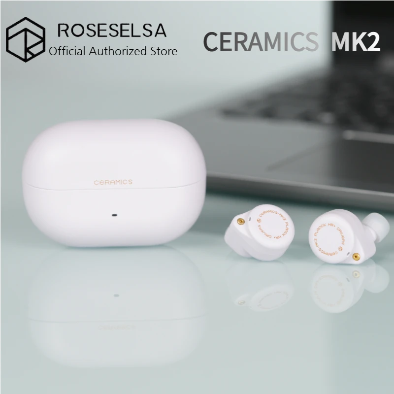 

ROSESELSA CERAMICS MK2 TWS True Wireless Bluetooth Noise-Cancelling Earbuds High-res LADC AAC SBC HD Calls DSP in-ear Earphones