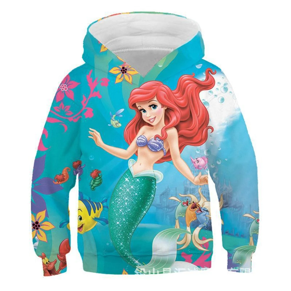 Disney Baby Clothing Ariel the Mermaid Princess Hoodie Children Beautiful Girls Birthday Tops Kids Autumn Long Sleeve Sweatshirt