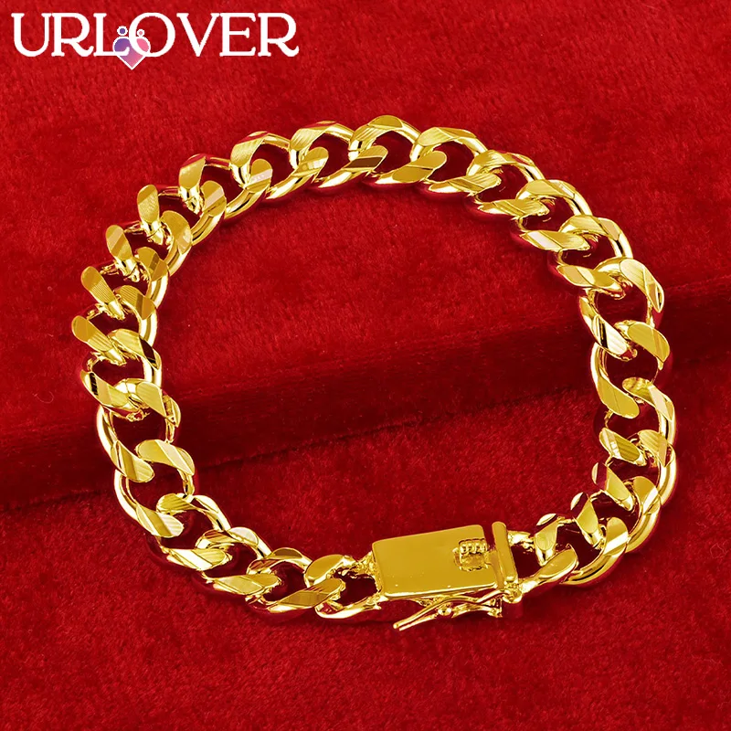 

URLOVER 24K Gold Bracelet For Men Woman Hip Hop Cuba Bracelets 10mm Cuban Chain Party Wedding Engagement Fashion Jewelry