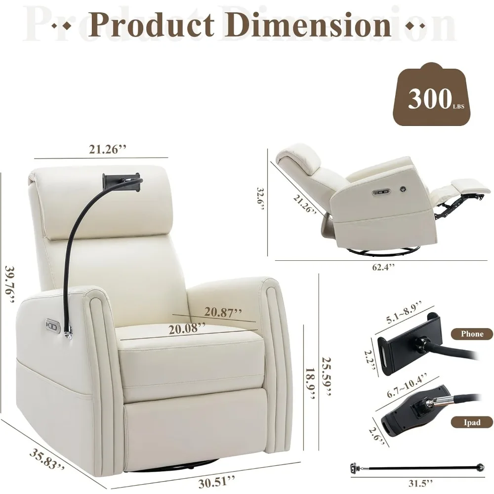 Power Swivel Glider Recliner Chair, Living Room Chair with Arms, Nursery Rocking Chair, Leather Swivel Recliner Chair , Beige