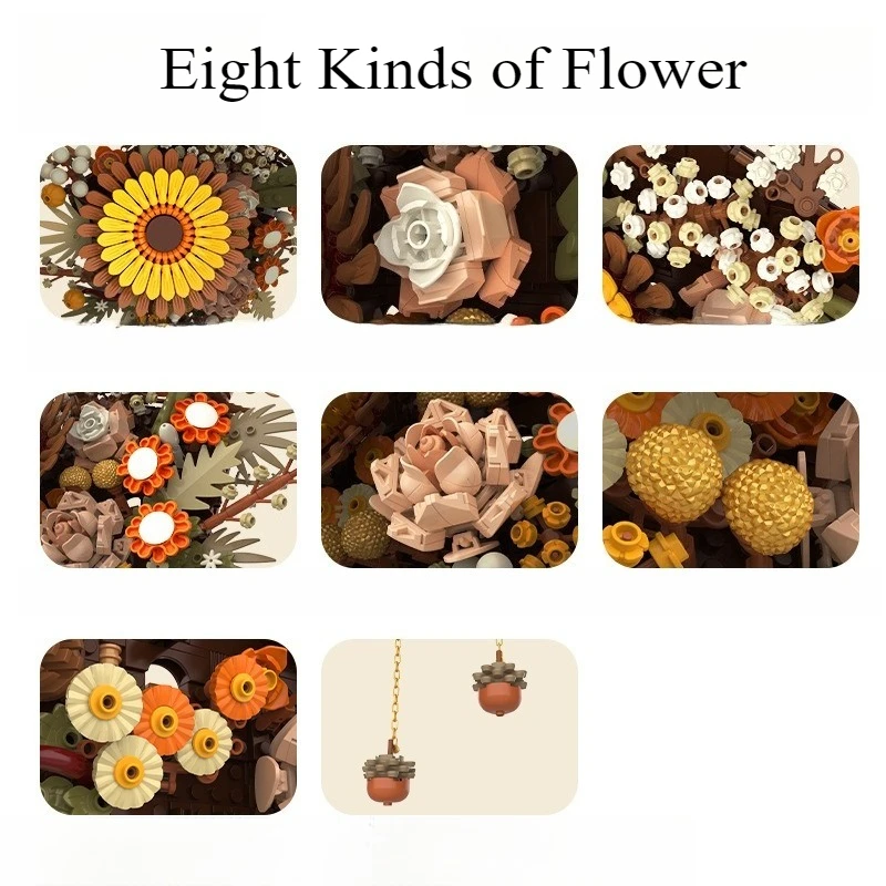 Arte nórdico creativo para colgar en la pared, juguetes de bloques de construcción MOC con flores, modelo de decoración, regalos de montaje para niños y niñas
