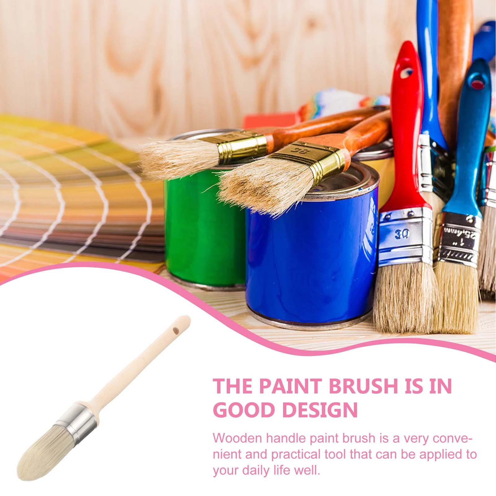 

Oil Paint Brush Wooden Handle Round Head Trim Paint Brush Professional Edge Painting Tool for Up Corners