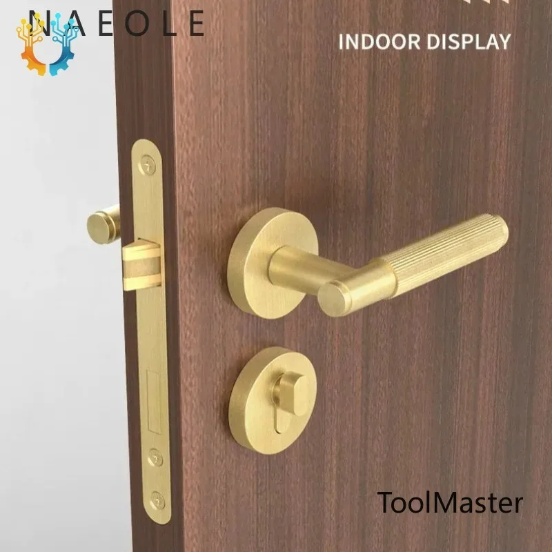 【2026】Cerradura de Puerta de Madera Retro de Doble Cara con Textura Cepillada, Cobre Puro para Baño y Dormitorio, Invisible