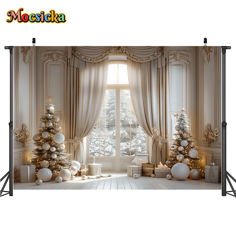 Mocsicka Christmas Winter Photography Background Gorgeous Xmas Tree Holiday Party Family Portrait Photo Backdrops Studio