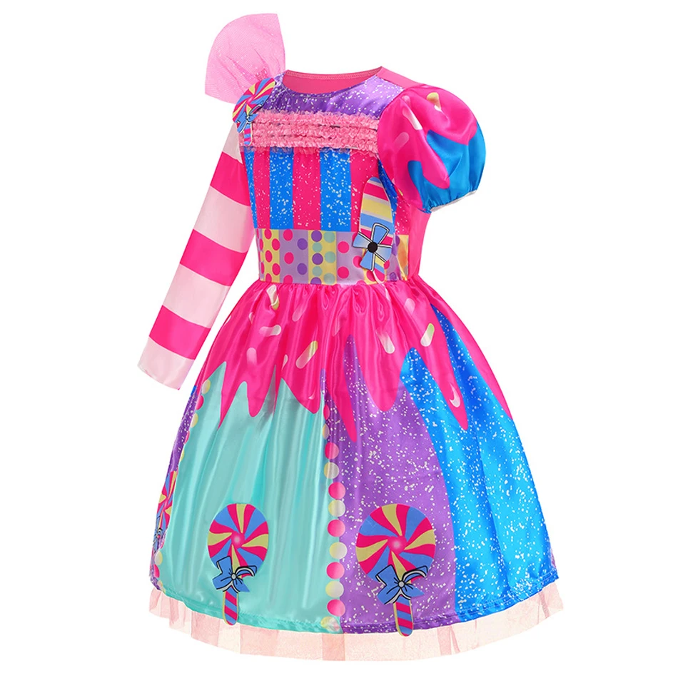 Gaun Permen Anak Perempuan Kostum Cosplay Halloween Gaun Motif Lolipop Anak-anak Gaun Pesta Mewah Berbulu Hadiah Kejutan Ulang Tahun