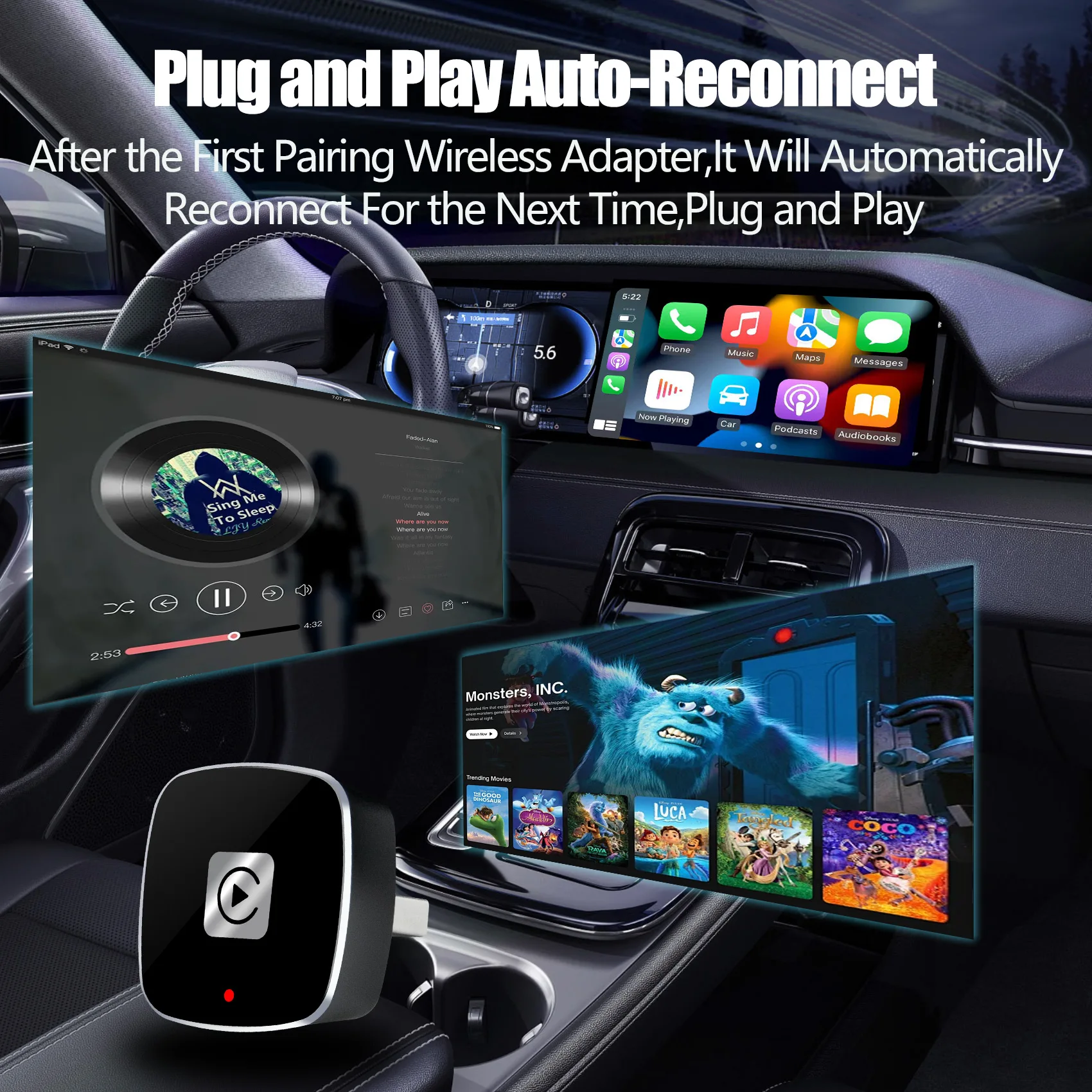 UHULAMB EC14 Mini Carplay Android Auto سلكي إلى صندوق تشغيل السيارة اللاسلكي محول صندوق Ai الذكي بلوتوث واي فاي سبوتيفي كونيكت