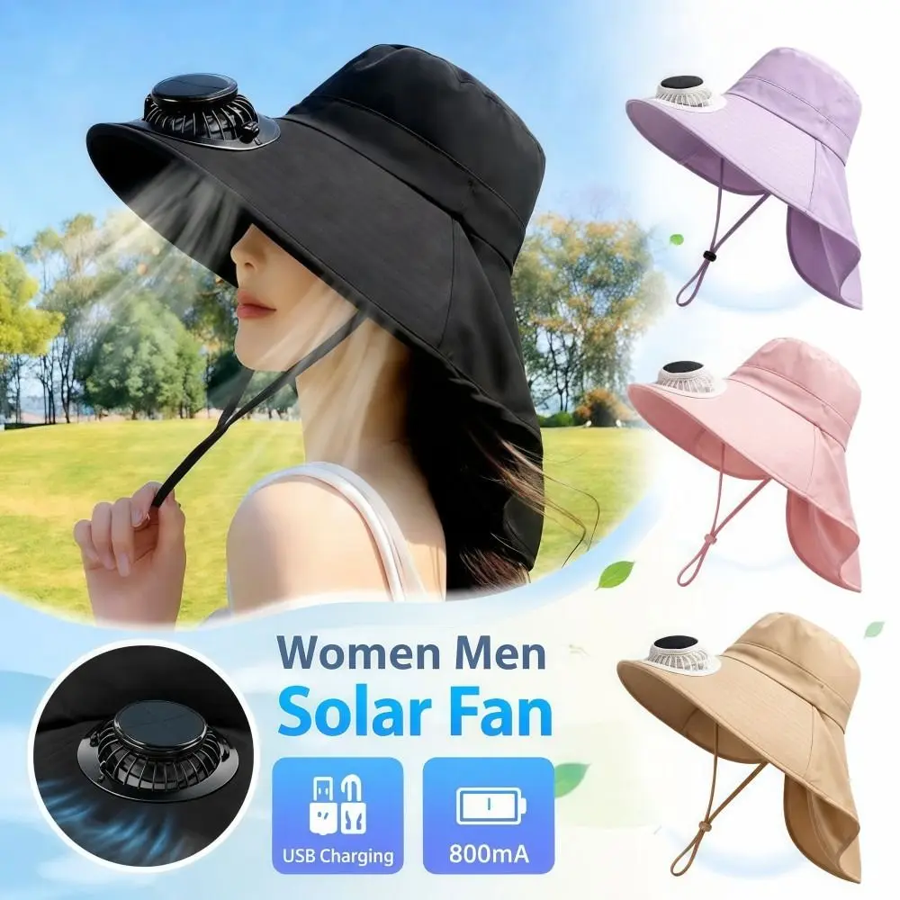 

USB Charging Women Men Solar Fan Hats UV Protection Adjustable Bucket Hat Full Wrap 800 MAh Work Sun Hat Summer Outdoor
