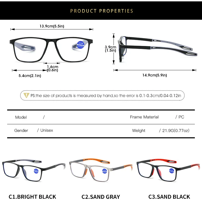 Sprots Style Lesebrille Herren Damen Unisex TR90 Anti Blaulicht Presbyopie Brille Lässig – Detail 7