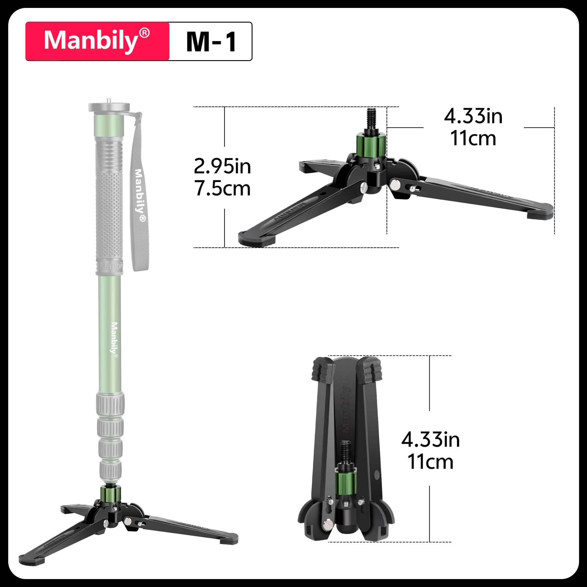 

Manbily M1 tripod stand with 3/8" Screw Monopod Base for camera DSLR Cellphone Desktop Tripod Photography Adapter
