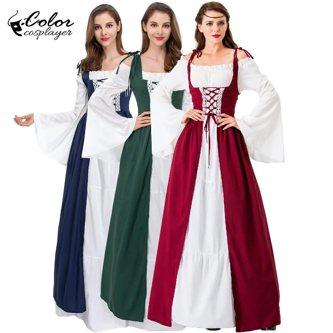 Color Cosplayer Medieval Dress Long Sleeve Women Gown Carnival Dress Masquerade Ball Cosplay Costume Vintage Party Clothing