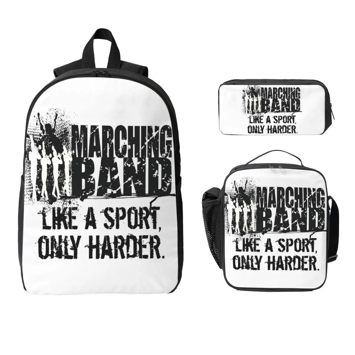 Funny Marching Band Marching Band Like A Sport Only Harder Backpack BookBag School Bag 3ps Insulated Lunch Bag Pencil Case