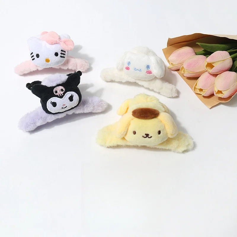 Kawaii Hello Kitty Plush Hair Clip Sanrio Anime Kuromi Cinnamoroll Lovely Girl Student Sweet Ins Wind Hair Accessories Gift New