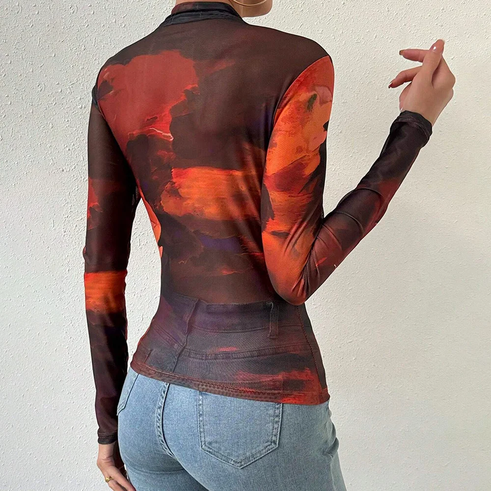 قميص Mia Muse النسائي ذو المقاس النحيف بأكمام طويلة للخريف متدرج باللون الأخضر وياقة واقفة قميص أساسي أنيق للارتداء غير الرسمي