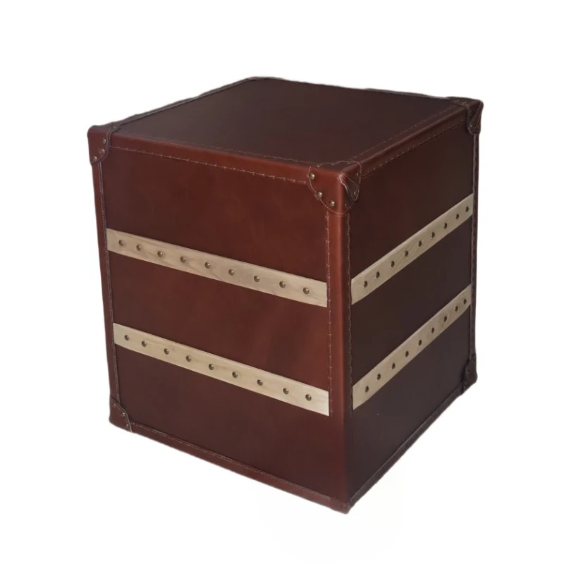 Leather bedside table light luxury high sense three drawers retro first layer cowhide storage cabinet