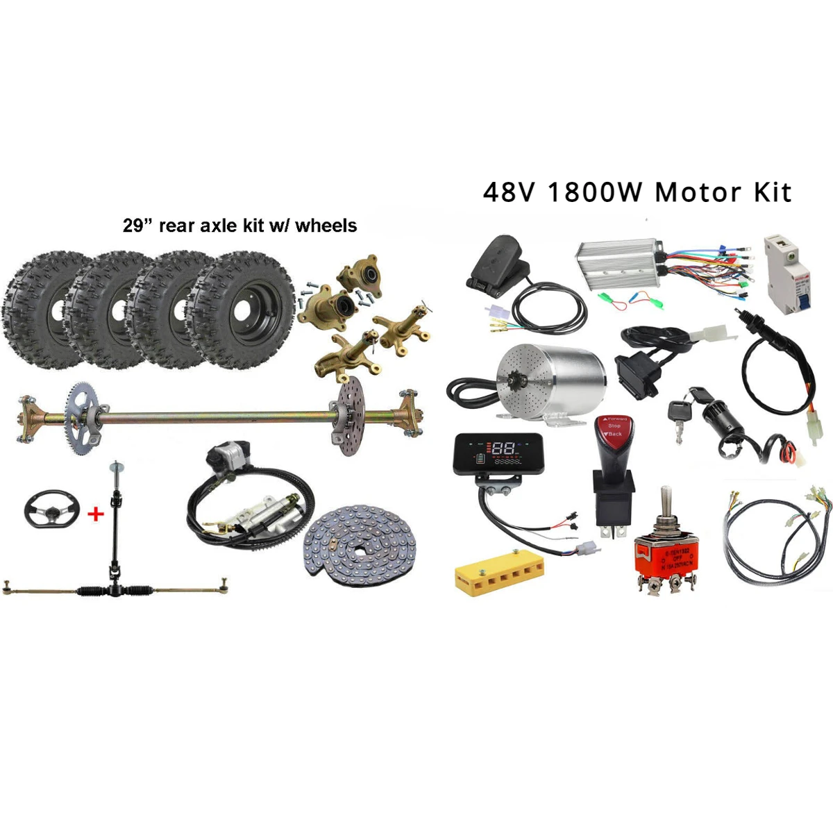 

29" Rear Axle Kit Complete Wheels 48V 1800W Motor Kit ATV Buggy Go Kart