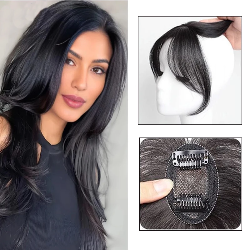 

H&STAR Synthetic Wig Bangs Hair Extensions Clip In Forehead Natural Seamless French Oblique Bangs Eight-character Bangs