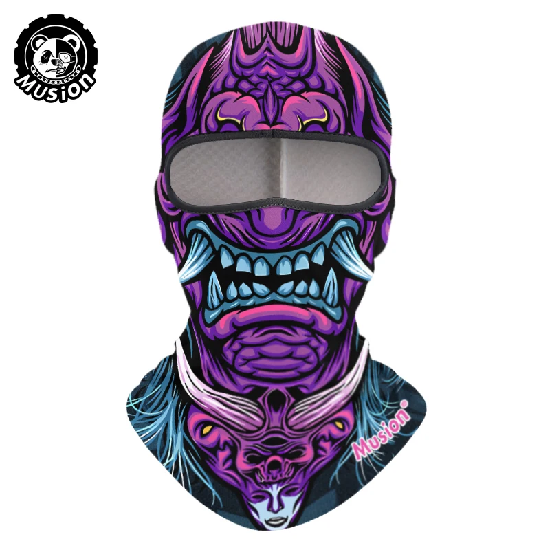 

3D Purple Oni Demon Balaclava Mask with Goggle Tactical Full Face Neck Cover for Motorcycle Cycling Gothic Streetwear Novelty