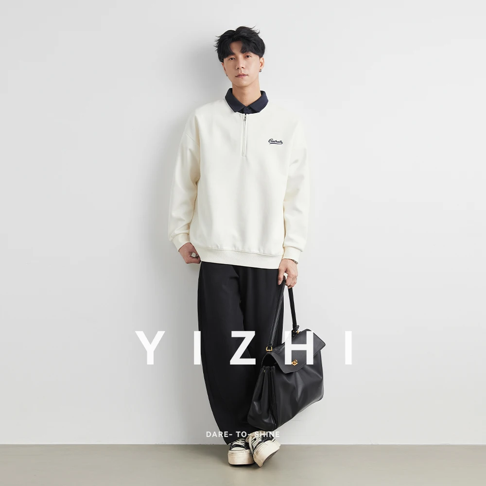 Polo Sweatshirt Men's Spring Autumn Japanese Vintage Color Blocking Lapel Top Thin Preppy Style Casual Loose-fit Men Pullover