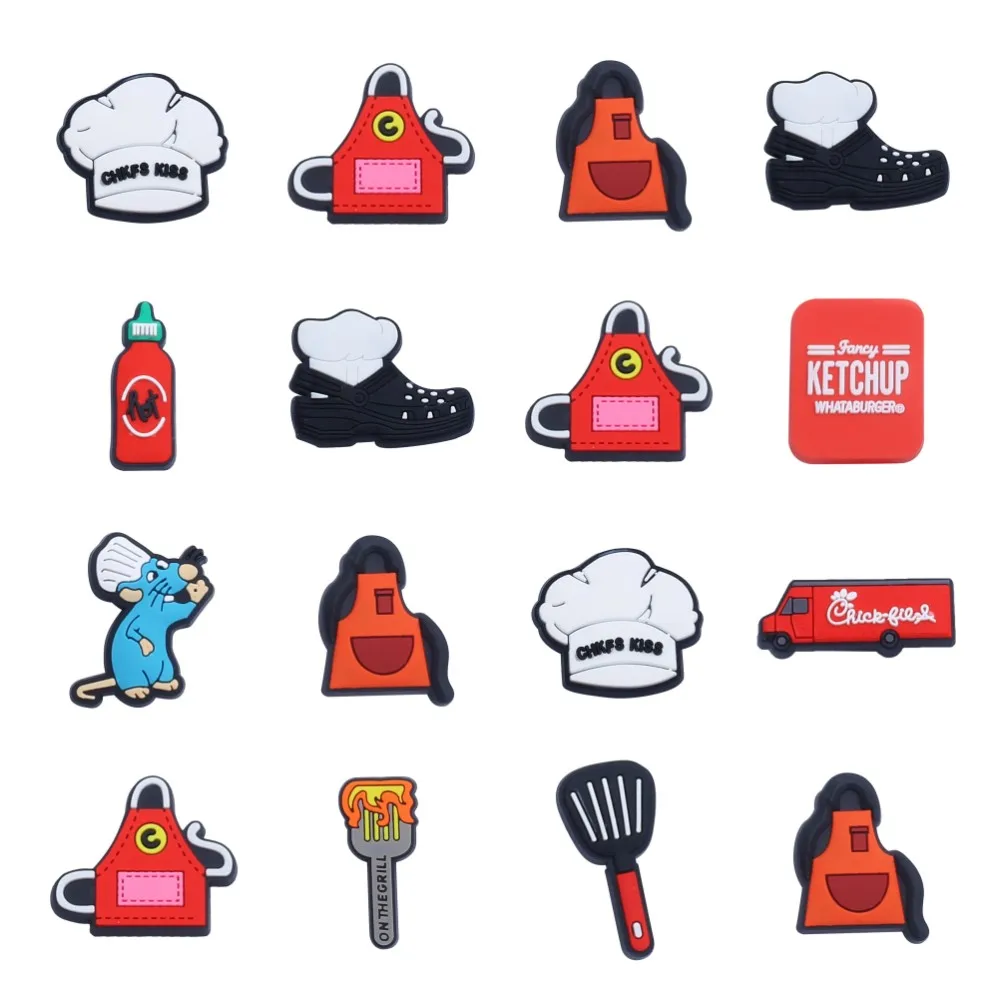 Chef Style PVC Shoe Charms Accessories Decorations Cook Hat Apron Wok Spatula Designer  Buckle Kids Gifts Wholesale