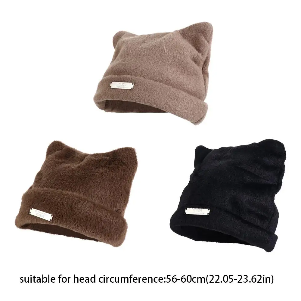 Personality Letter Cat Ears Hat Bear Ears Beanie Knitted Cap All-match Fluffy Winter Hat Streetwear