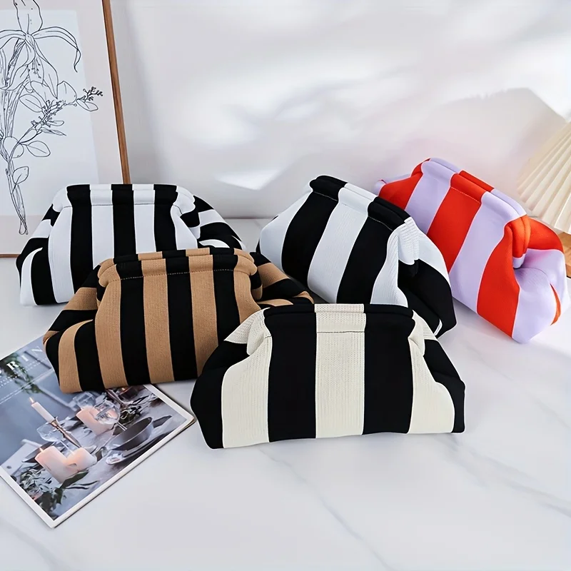 Striped Clutch Bag For Women, Elegant Banquet Handbag, Colorblock Evening Purse