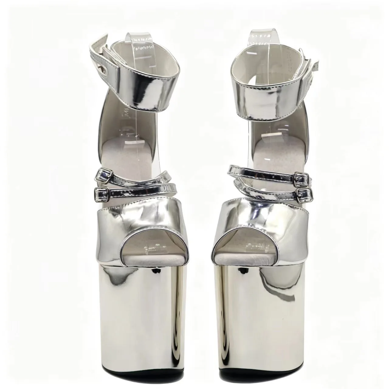 New electroplated waterproof platform sandals with sexy steel tube dancing small fish mouth women's high heels