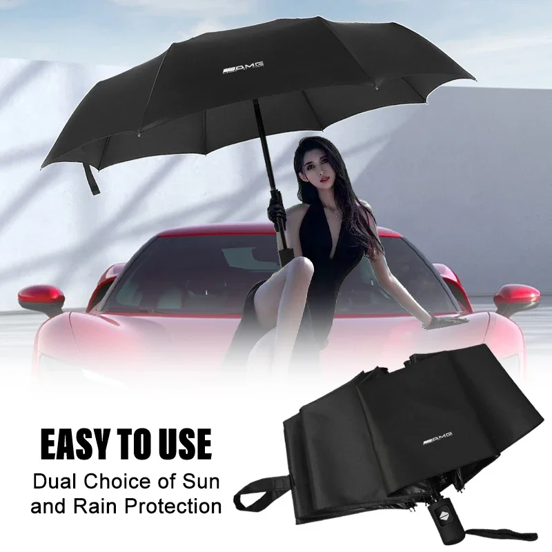 Windproof AMG Badge Rain Fully Automatic Compact 3 Folding Umbrella For Mercedes Benz AMG W176 W205 W177 C260L A B C E G GT SLK