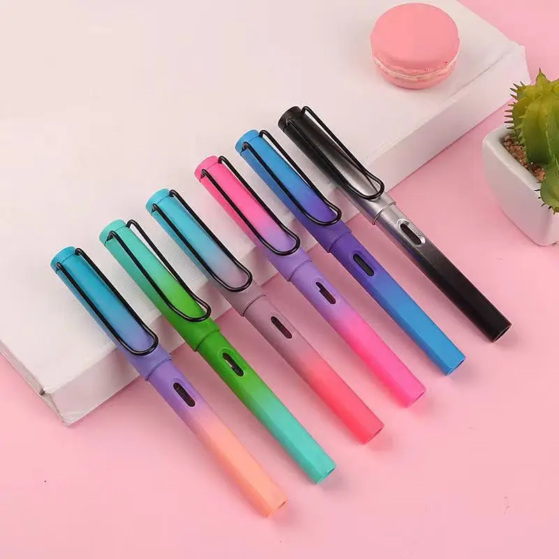 

New Fashionable and Popular Plastic Colorful Classic Interchangeable Ink Bag Beautiful Office Writing Practice Pen Gradient Colo