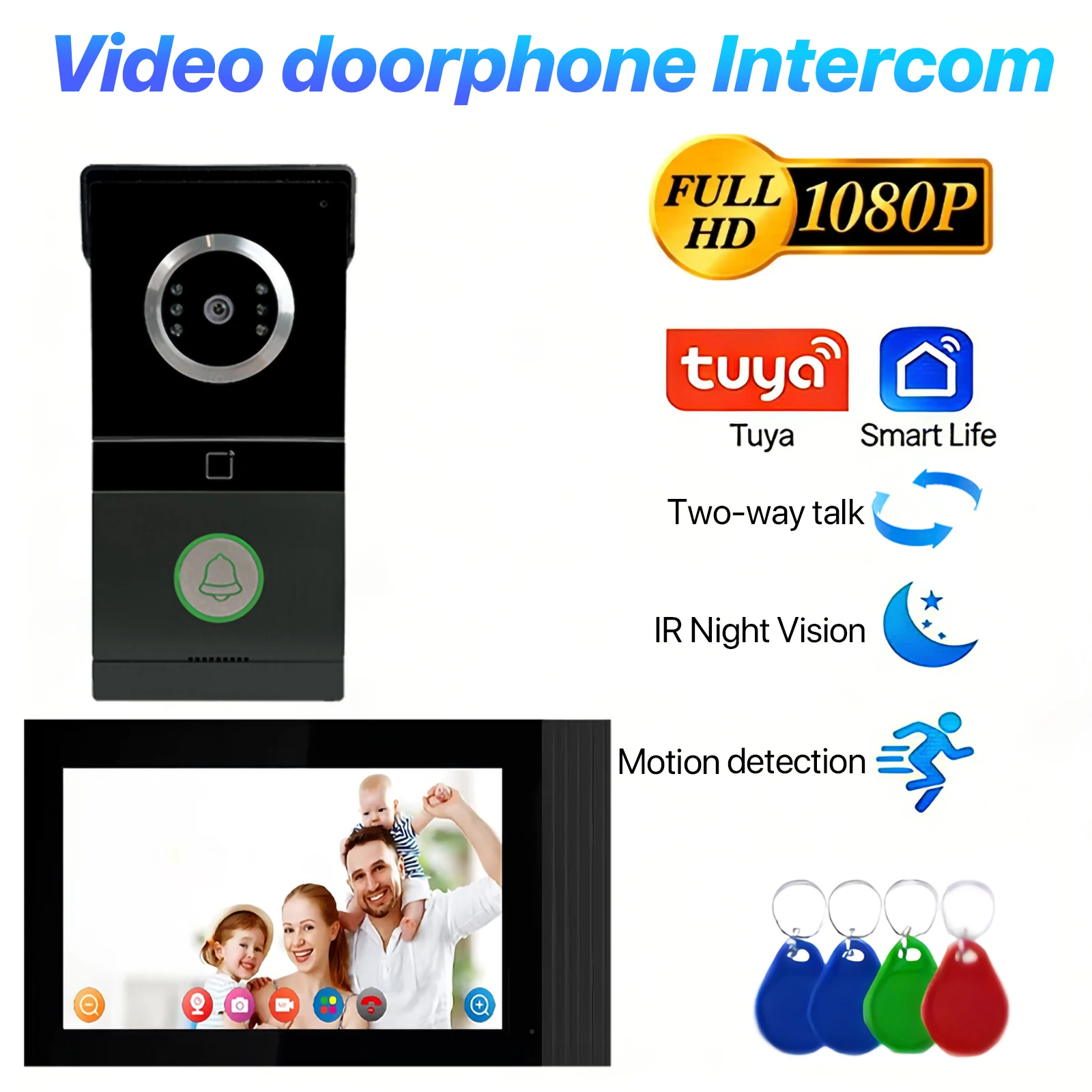Tuya Smart Video Intercom System 7' IPS Touch Screen 1080P Camera Waterproof Doorbell Interphone with RFID Password Unlock APP C