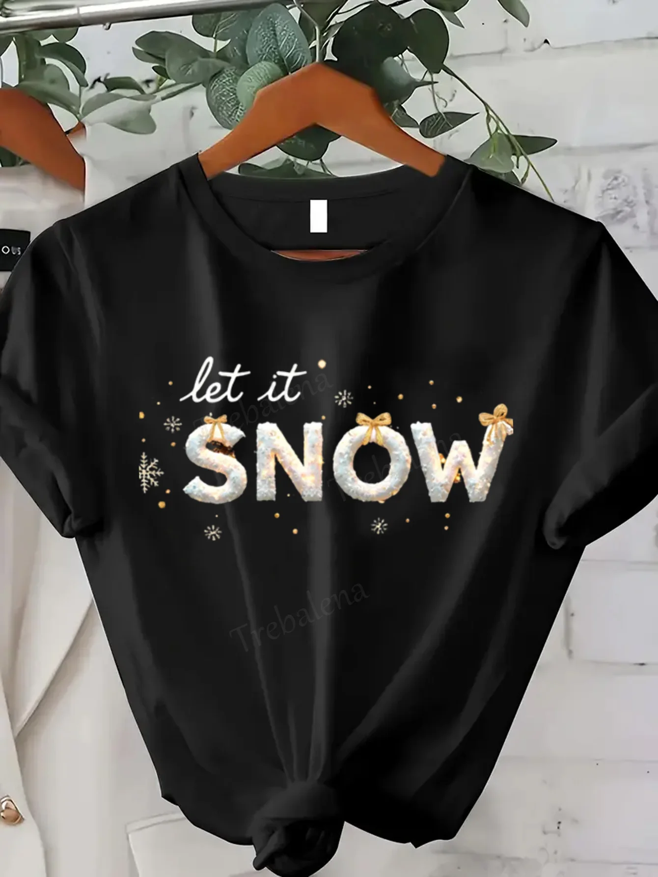 

Women T-shirt Let It Snow Glitter T-Shirt - Festive Christmas Top for Women