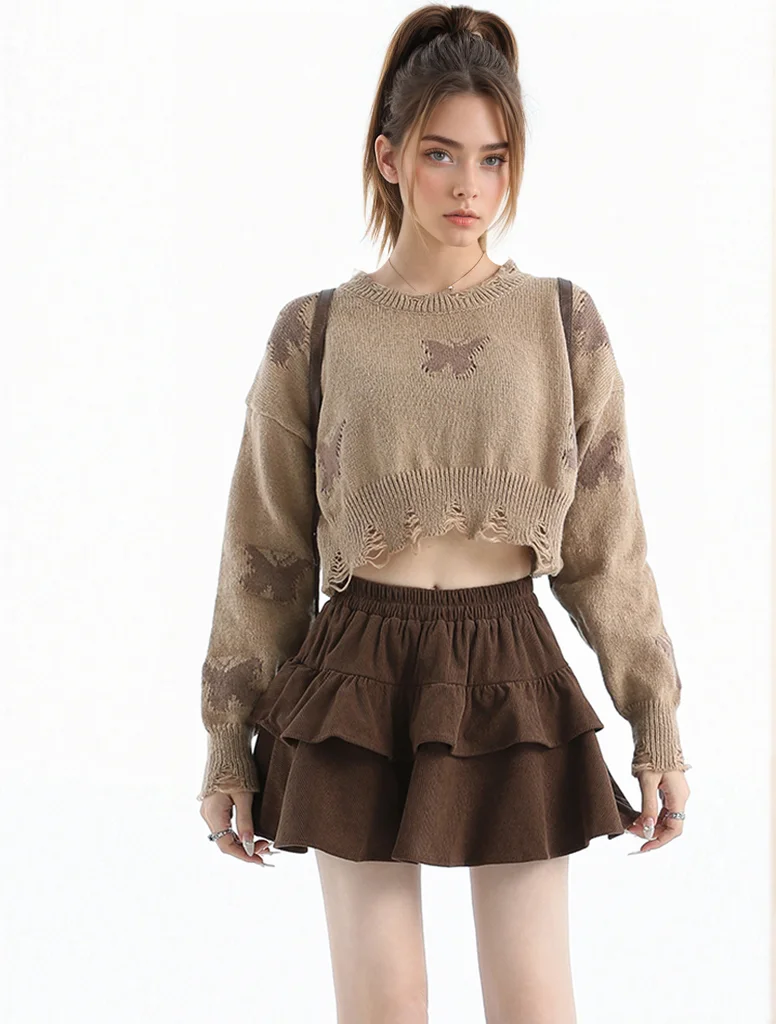 

Autumn Winter Coffee Corduroy Short Skirt Womens 2024 High Waist Casual Kawaii Ball Gown Double Layer Cake Skirts Girls