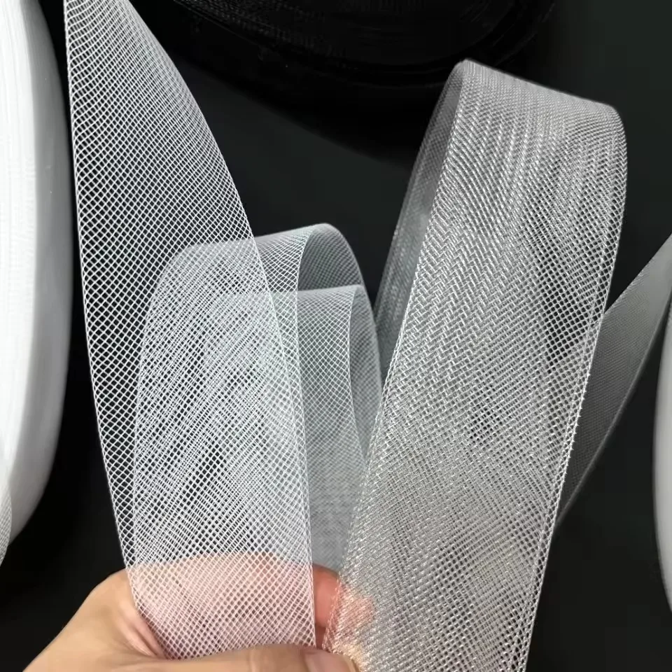 Crinoline Flat Solid Braid Rigid Polyester Mesh Trim Ornamental Craft Ribbon For Hat Making And Wedding Gown