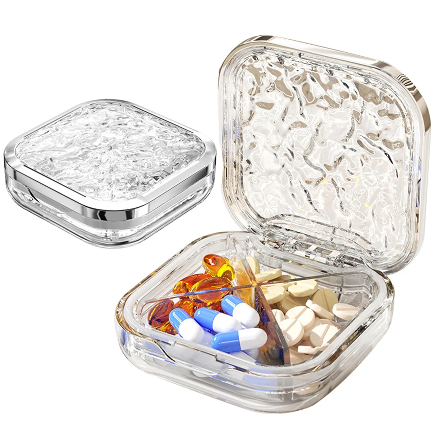 Water Ripple Pill Box Small Pill Box Daily Pill Box Organizer Travel Pill Container 4/6 Compartment Pill Holder Mini Pill Box