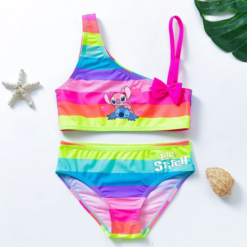 

Lilo Stitch Girls Swimsuit Summer Beachwear Toddler Bathing Suit with Bow Tankini Two-pieces Suits Colorful Swim Clothing