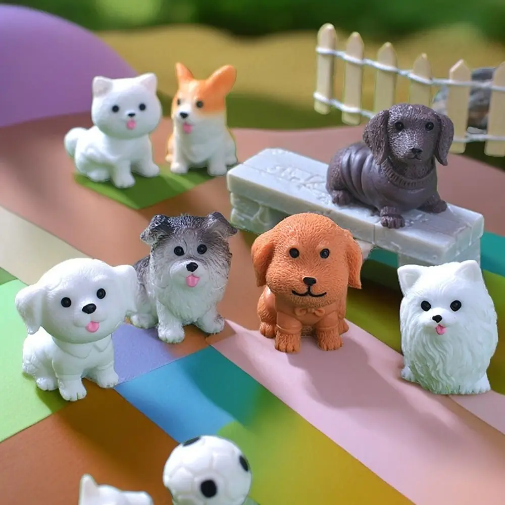 12Pcs High-quality Resin Craft Doggy Model Teddy Corgi Mini Animal Statue Desktop Decoration Dog Figurine Fairy Tale Gardens
