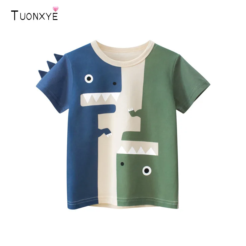 TUONXYE Summer Boy's Short Sleeve T-shirts Cartoon 3D Dinosaur Kid's Knitting Soft Cotton Casual Pullover Breathable Clothes