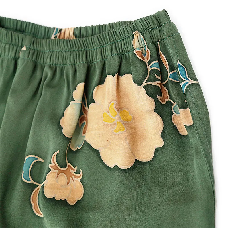 Birdtree-calças femininas elegantes de gaze regada de seda 60mm, estampa de cintura elástica, calças retrô casuais de pernas largas, outono 2025 novo b57890cc