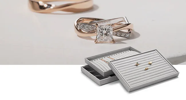 Oirlv Graues Schmucktablett für Ringe, Ohrringe, Armbänder, Halsketten, Ausstellungstablett, stapelbare Schublade, Schmuck-Organizer-Tablett für die Tischplatte – Detail 14