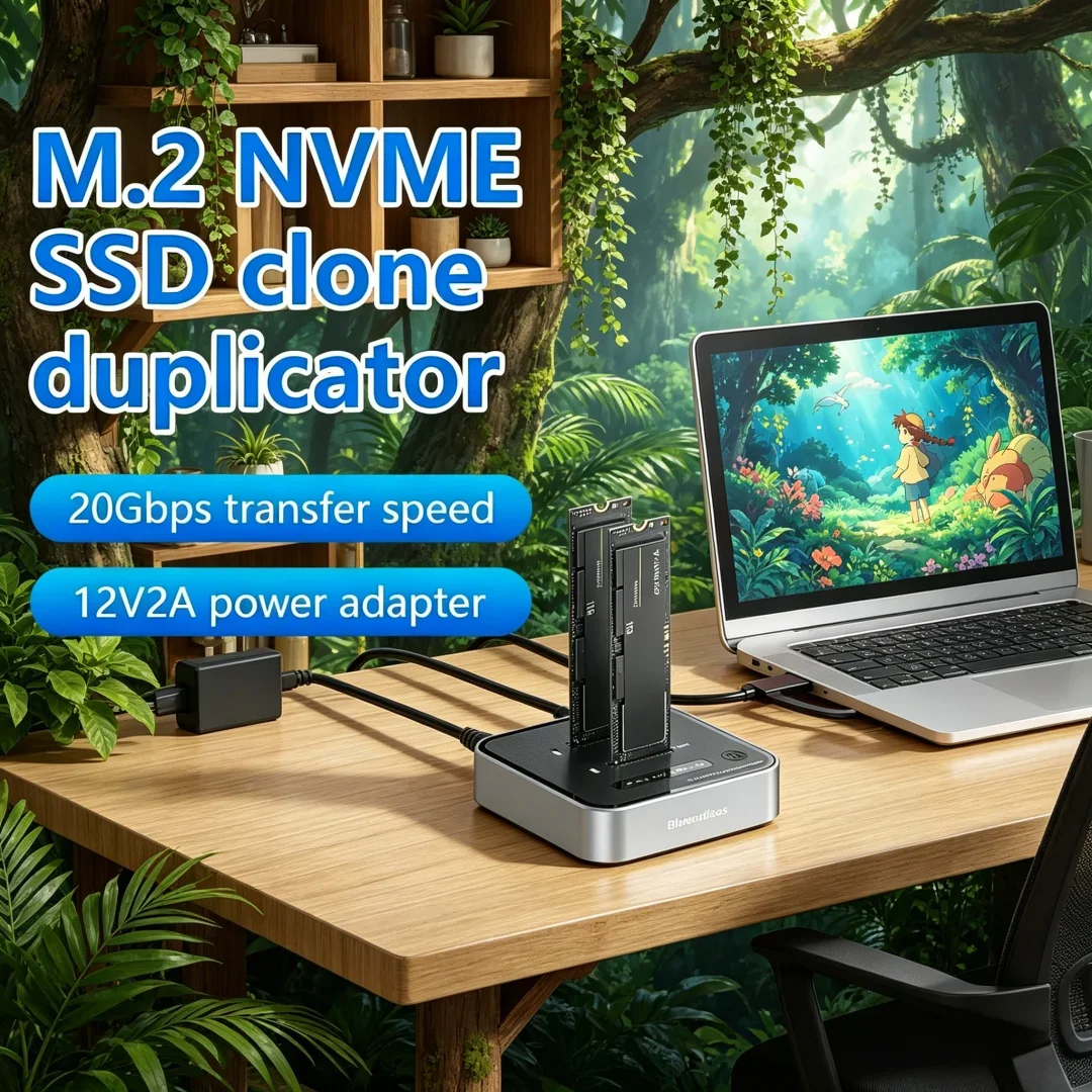 

Recondite Premium Dual-Bay M.2 NVME SSD Clone M.2 NVme SSD Reader 20Gbps USB3.2 Type C OFFline Clone Clone Duplicator NVme PCIE