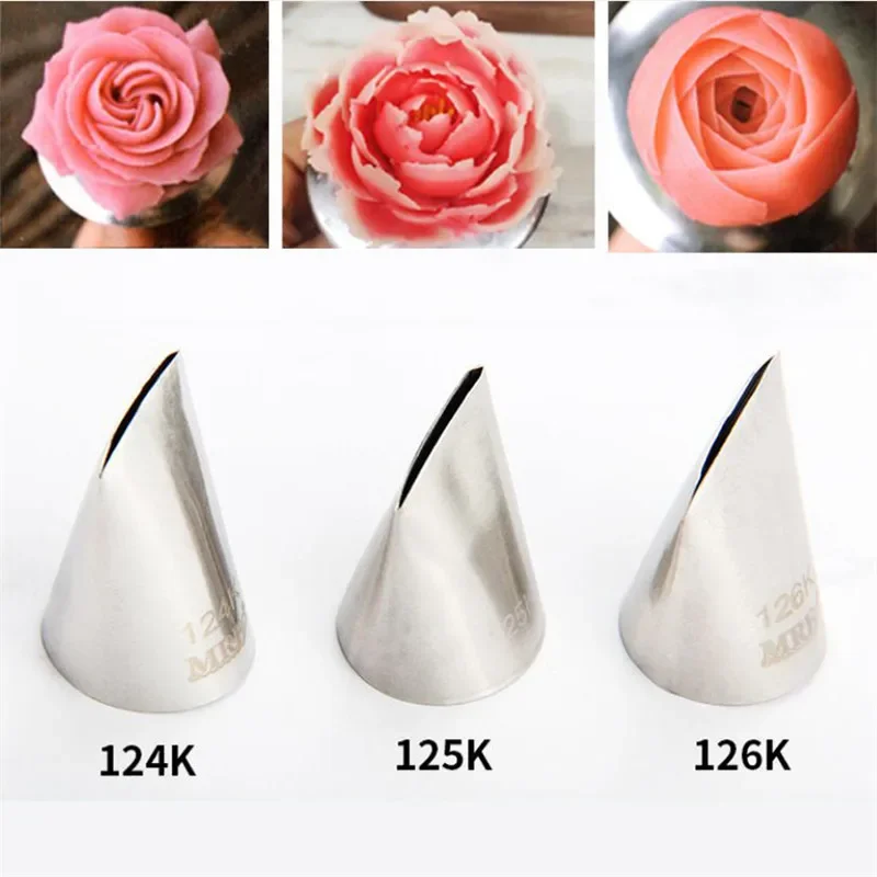 3pcs Rose Petal Nozzles Stainless Steel Pastry Nozzle Fondant Cake Decorating Nozzle Confectionery Icing Piping Tips Baking Tool