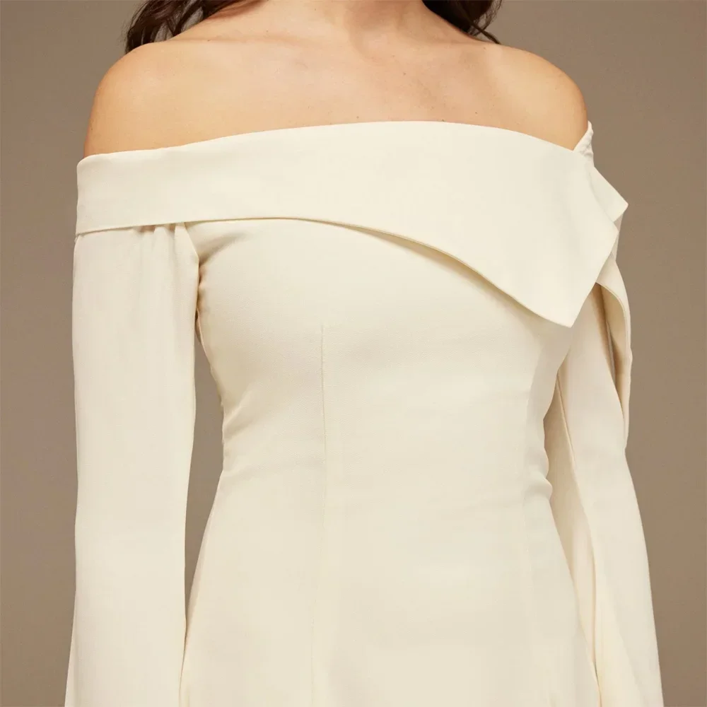 크레페 비대칭 접힌 넥 라인 a 라인 미디 드레스 이브닝 드레스 여성을위한 절묘한 고품질 댄스 파티 가운 맞춤형