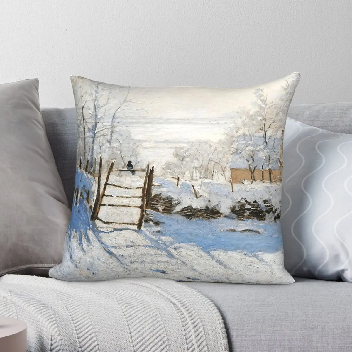 Claude Monet The Magpie Square Pillowcase Polyester Linen Velvet Creative Zip Decor Throw Pillow Case Sofa Seater