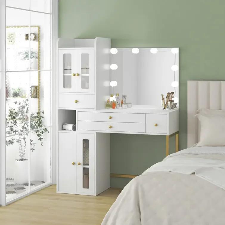 

Hot sale modern simple vanity dressing mirror wooden white design dressing table