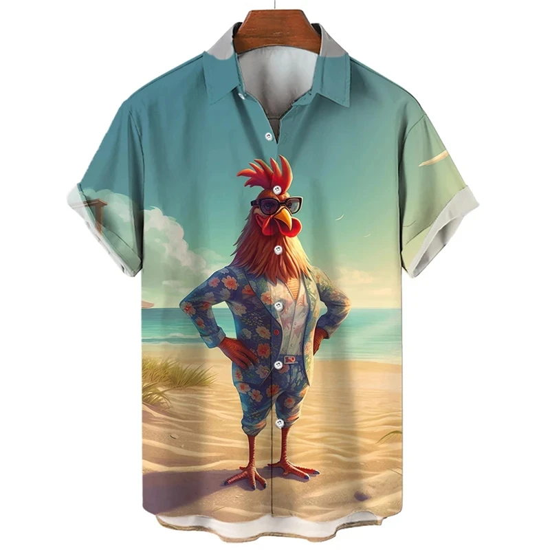 Men\'s Shirt Beach Rooster 3D Print Men\'s Clothing Oversized Summer Casual Hawaii Beach Hawaiian Harajuku Fashion Holiday Shirt