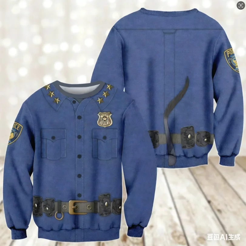 زي الشرطة Zootopia للعب الأدوار للرجال والنساء برقبة دائرية ملابس رياضية مريحة وعصرية للخريف والشتاء