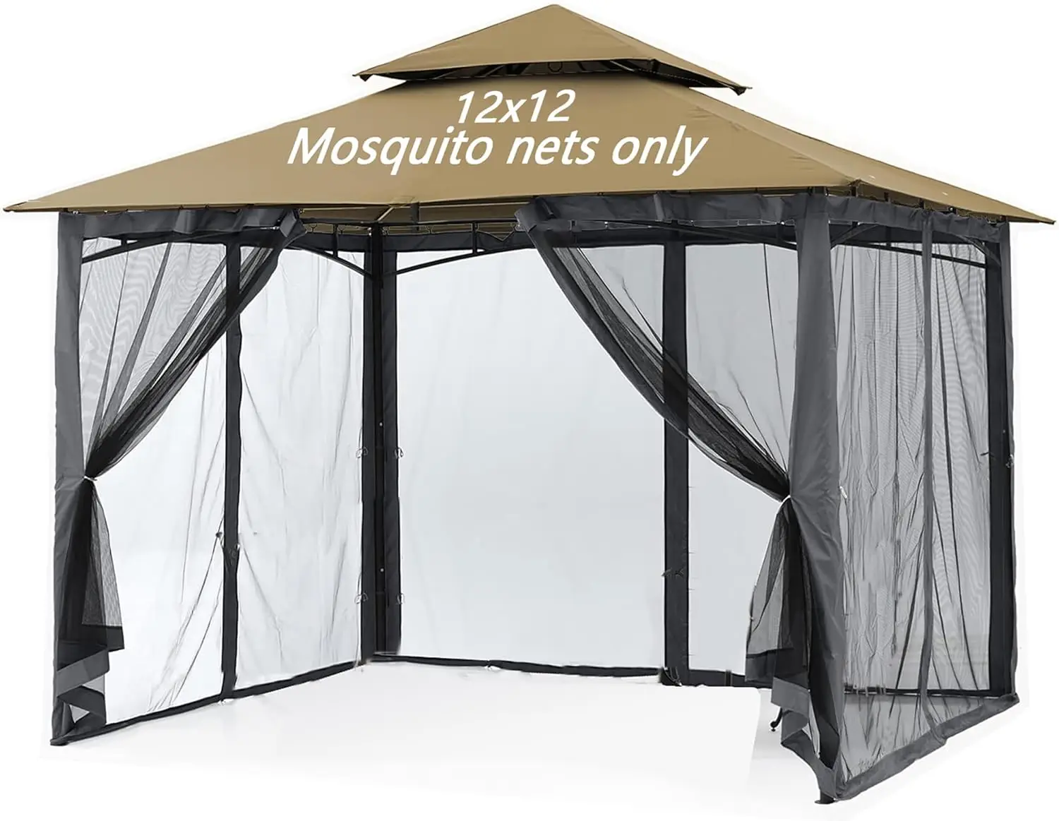 

Mosquito Netting for Gazebo Canopy, Replacement Screen Walls Netting with Slip Rings, 4-Door Zipper, Easy to Install Black (N
